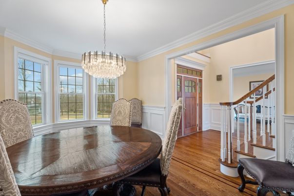 Chandelier, Dining room, Interior, Wood Texture Flooring