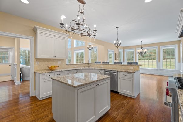Chandelier, Interior, Kitchen, Recessed Lighting, Wood Texture Flooring