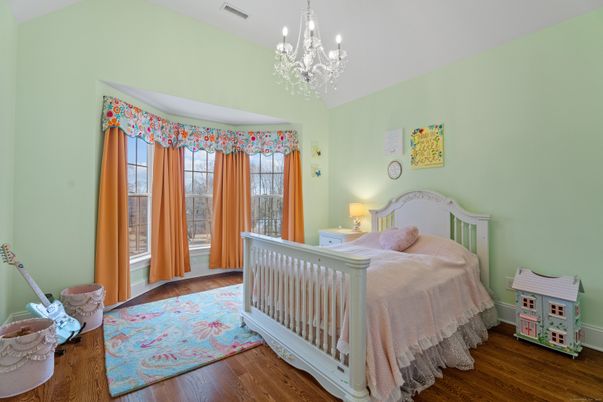 Bedroom, Chandelier, Interior, Wood Texture Flooring
