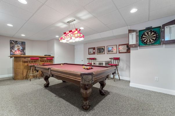 Billiard Table, Game Room, Interior, Pendant Lights, Recessed Lighting