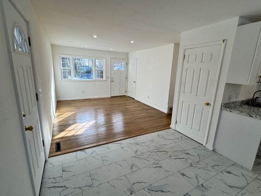 Empty room, Interior, Marble, Recessed Lighting, Wood Texture Flooring
