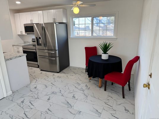 Dining room, Interior, Kitchen, Marble, Recessed Lighting, Stainless Steel Appliances