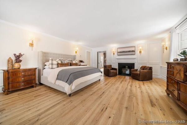 Bedroom, Fireplace, Interior, Wood Texture Flooring