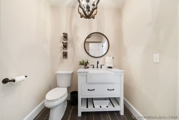 Bathroom, Chandelier, Interior, Wood Texture Flooring