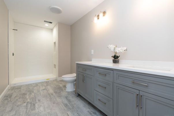 Bathroom, Interior, Recessed Lighting, Wood Texture Flooring