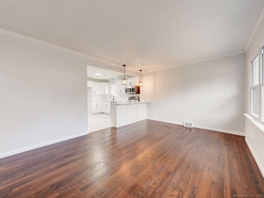 Empty room, Interior, Kitchen, Pendant Lights, Wood Texture Flooring