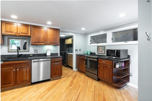 Interior, Kitchen, Recessed Lighting, Wood Texture Flooring