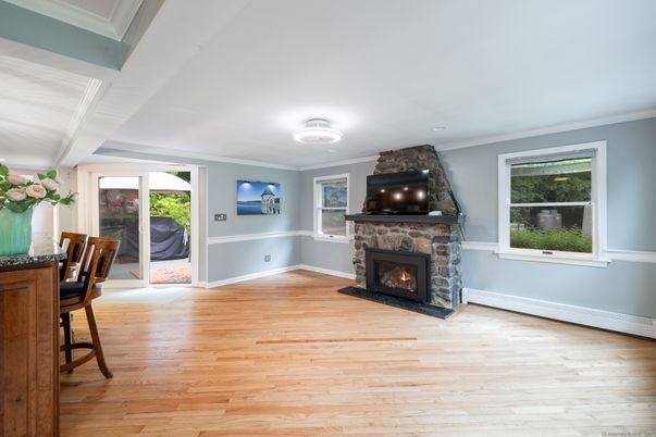 Fireplace, Interior, Recessed Lighting, Wood Texture Flooring