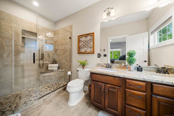 Bathroom, Dual Sink Vanities, Glass Shower, Interior, Recessed Lighting