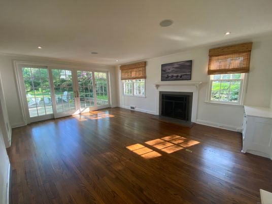 Empty room, Fireplace, Interior, Recessed Lighting, Wood Texture Flooring