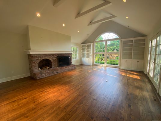 Empty room, Fireplace, Interior, Recessed Lighting, Wood Texture Flooring