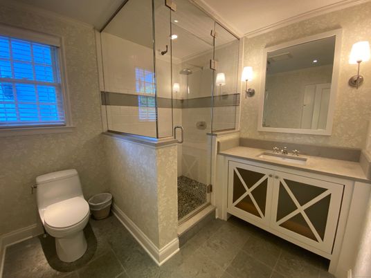 Bathroom, Glass Shower, Interior, Recessed Lighting