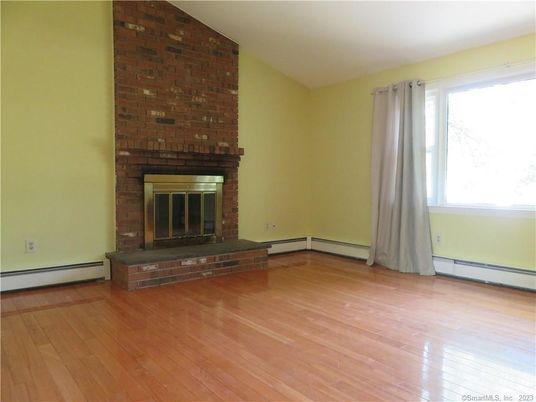 Empty room, Fireplace, Interior, Stone Walls, Wood Texture Flooring