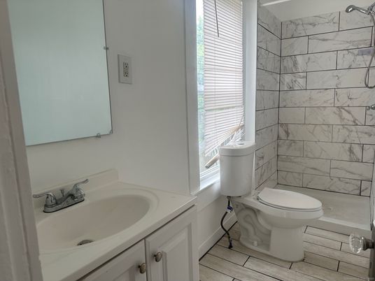 Bathroom, Interior, Marble Walls, Wood Texture Flooring