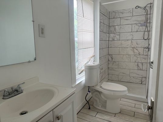 Bathroom, Interior, Marble Walls, Wood Texture Flooring