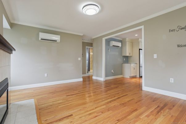 Empty room, Interior, Kitchen, Recessed Lighting, Wood Texture Flooring
