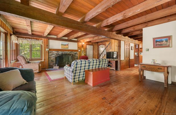 Fireplace, Interior, Living room, Wooden Beams, Wooden Ceilings, Wood Texture Flooring