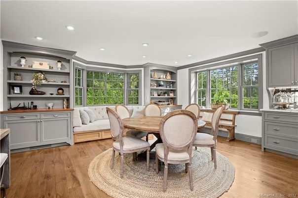 Dining room, Interior, Recessed Lighting, Wood Texture Flooring