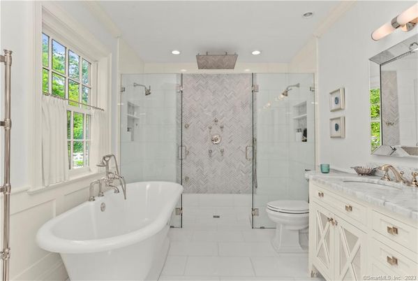 Bathroom, Free Standing Baths, Glass Shower, Interior, Recessed Lighting