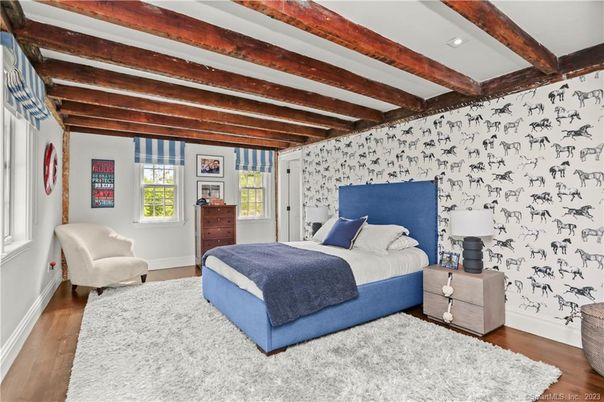 Bedroom, Interior, Recessed Lighting, Wooden Beams, Wood Texture Flooring