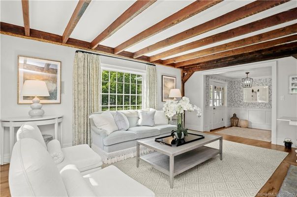 Chandelier, Fireplace, Interior, Living room, Pendant Lights, Wooden Beams, Wood Texture Flooring