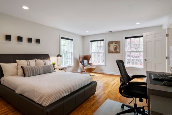 Bedroom, Home Office, Interior, Recessed Lighting, Wood Texture Flooring