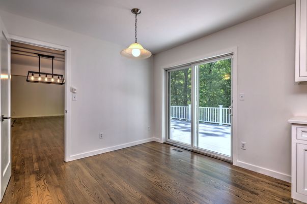 Empty room, Interior, Pendant Lights, Wood Texture Flooring