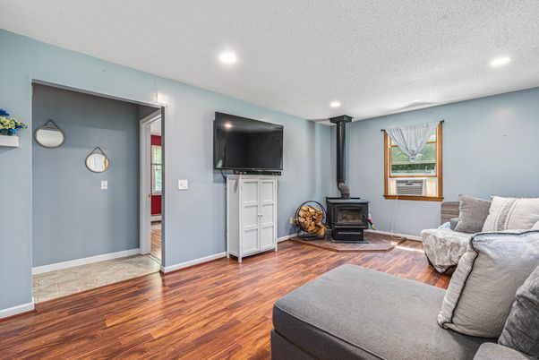 Fireplace, Interior, Recessed Lighting, Wood Texture Flooring