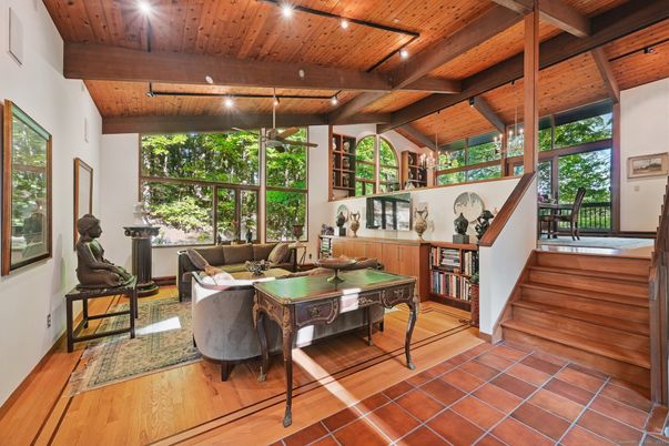 Interior, Living room, Recessed Lighting, Wooden Beams, Wooden Ceilings, Wood Texture Flooring