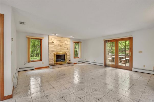 Empty room, Fireplace, Interior, Marble, Stone Walls
