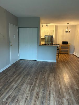 Chandelier, Interior, Kitchen, Stainless Steel Appliances, Wood Texture Flooring