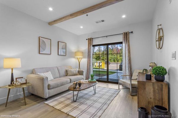 Interior, Living room, Recessed Lighting, Wooden Beams, Wood Texture Flooring