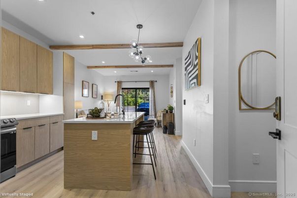 Interior, Kitchen, Pendant Lights, Recessed Lighting, Wooden Beams, Wood Texture Flooring