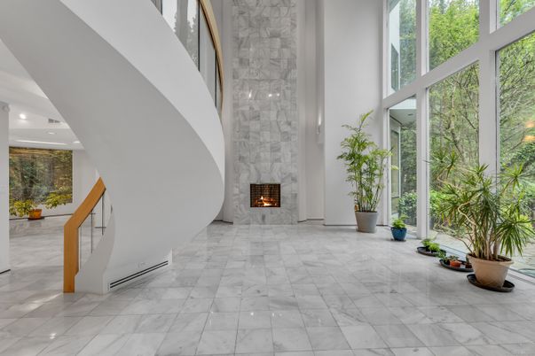Fireplace, Interior, Marble, Recessed Lighting