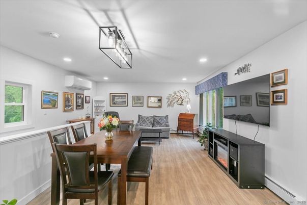 Dining room, Interior, Recessed Lighting, Wood Texture Flooring