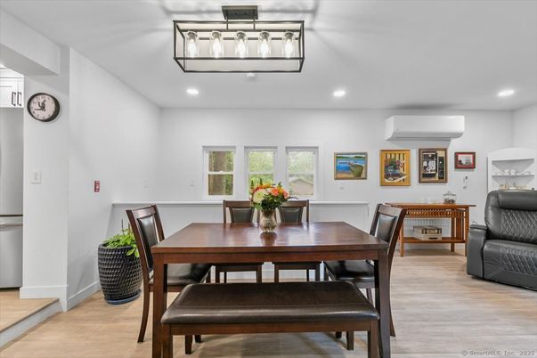 Dining room, Interior, Recessed Lighting, Wood Texture Flooring