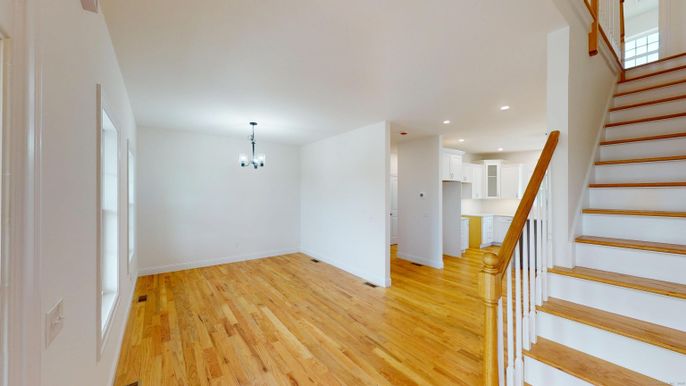 Chandelier, Interior, Kitchen, Recessed Lighting, Wood Texture Flooring