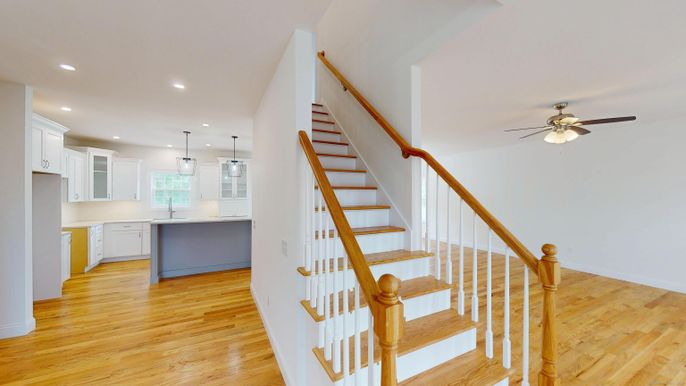 Interior, Kitchen, Pendant Lights, Recessed Lighting, Wood Texture Flooring