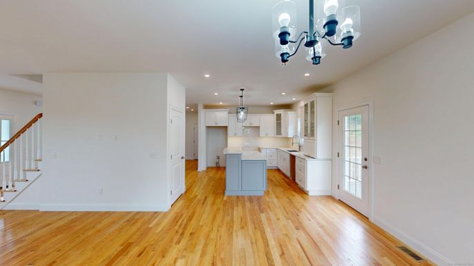 Chandelier, Interior, Kitchen, Pendant Lights, Recessed Lighting, Wood Texture Flooring