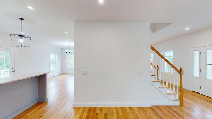 Empty room, Interior, Pendant Lights, Recessed Lighting, Wood Texture Flooring
