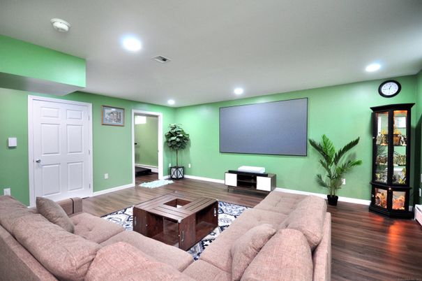 Interior, Living room, Recessed Lighting, Wood Texture Flooring