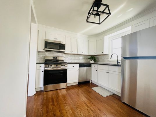 Interior, Kitchen, Stainless Steel Appliances, Wood Texture Flooring