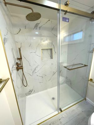 Bathroom, Glass Shower, Interior, Marble Walls