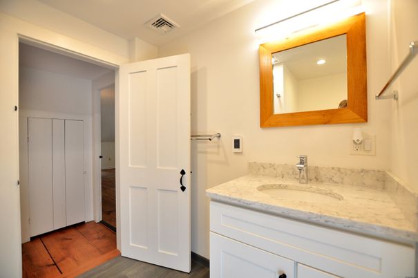 Bathroom, Interior, Recessed Lighting, Wood Texture Flooring