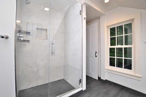 Bathroom, Glass Shower, Interior, Marble Walls, Recessed Lighting