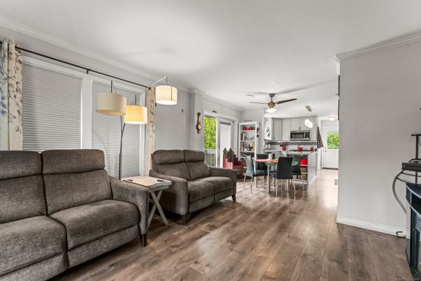 Dining room, Interior, Kitchen, Living room, Pendant Lights, Wood Texture Flooring