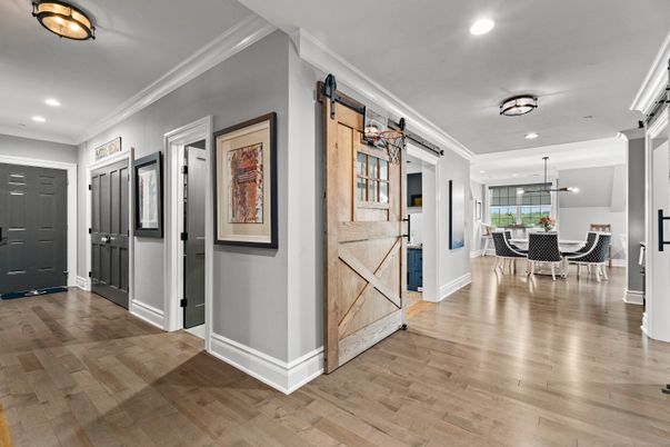 Dining room, Interior, Pendant Lights, Recessed Lighting, Wood Texture Flooring
