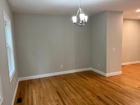 Empty room, Interior, Pendant Lights, Recessed Lighting, Wood Texture Flooring