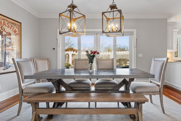 Dining room, Interior, Recessed Lighting, Wood Texture Flooring