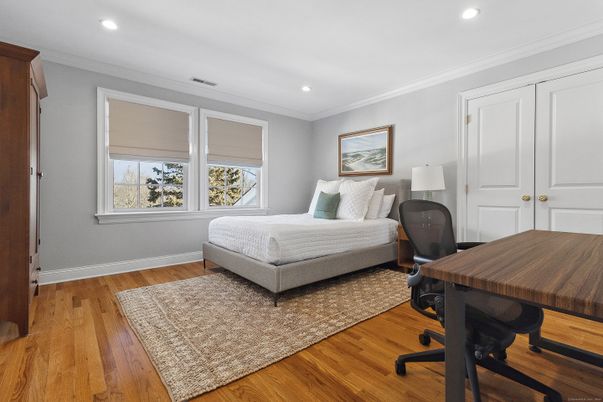 Bedroom, Home Office, Interior, Recessed Lighting, Wood Texture Flooring